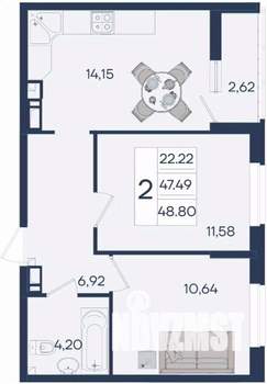 2-к квартира, вторичка, 49м2, 7/18 этаж