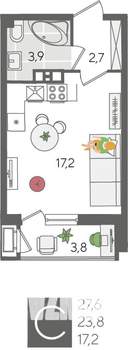 Студия квартира, вторичка, 28м2, 3/24 этаж