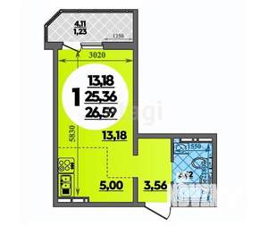 Студия квартира, вторичка, 25м2, 12/16 этаж