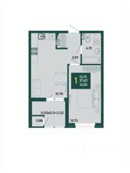 1-к квартира, вторичка, 41м2, 10/18 этаж