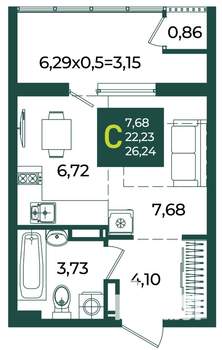 Студия квартира, вторичка, 26м2, 9/18 этаж