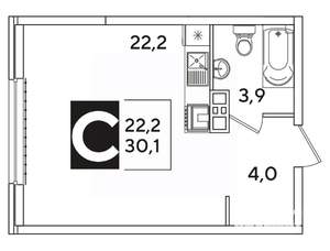Студия квартира, вторичка, 30м2, 3/16 этаж