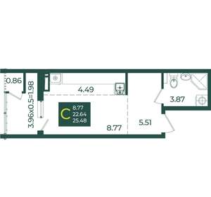 Студия квартира, вторичка, 25м2, 11/18 этаж