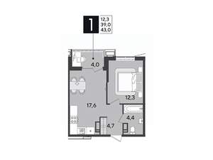 1-к квартира, вторичка, 43м2, 11/18 этаж