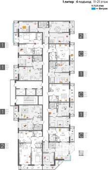 2-к квартира, строящийся дом, 69м2, 18/24 этаж