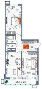 2-к квартира, сданный дом, 66м2, 11/16 этаж