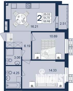 2-к квартира, вторичка, 56м2, 2/18 этаж