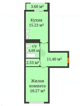 1-к квартира, вторичка, 53м2, 8/16 этаж