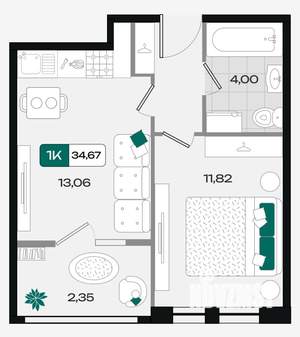 1-к квартира, вторичка, 35м2, 5/18 этаж
