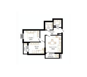 2-к квартира, вторичка, 64м2, 13/15 этаж