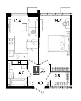 1-к квартира, вторичка, 38м2, 13/19 этаж