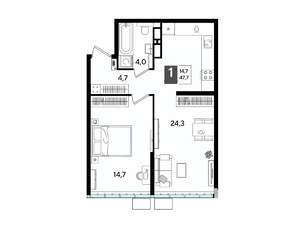 1-к квартира, строящийся дом, 48м2, 19/19 этаж