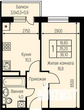 1-к квартира, строящийся дом, 36м2, 2/3 этаж