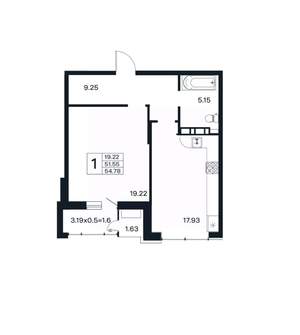 1-к квартира, вторичка, 55м2, 4/12 этаж