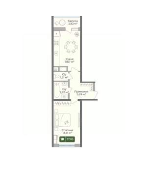 1-к квартира, вторичка, 38м2, 2/10 этаж