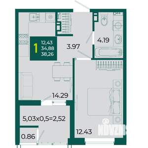 1-к квартира, вторичка, 38м2, 5/18 этаж