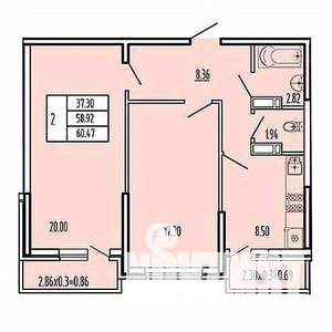 2-к квартира, вторичка, 57м2, 5/16 этаж
