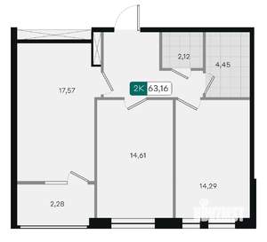 2-к квартира, вторичка, 63м2, 3/18 этаж