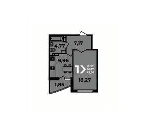1-к квартира, вторичка, 42м2, 13/19 этаж