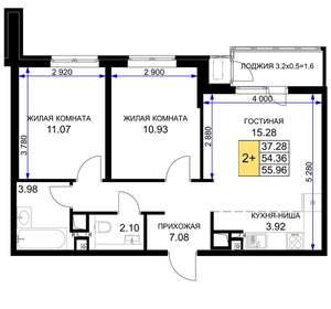 2-к квартира, вторичка, 56м2, 13/16 этаж
