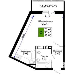 1-к квартира, строящийся дом, 36м2, 8/15 этаж