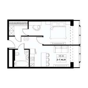 2-к квартира, строящийся дом, 46м2, 13/19 этаж