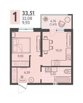 1-к квартира, вторичка, 34м2, 6/18 этаж