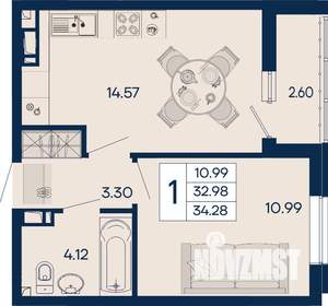 1-к квартира, вторичка, 34м2, 6/18 этаж