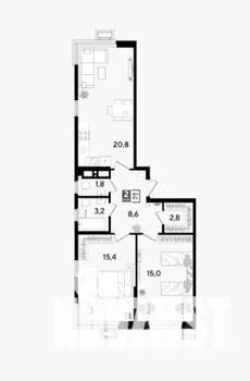 2-к квартира, строящийся дом, 68м2, 15/18 этаж