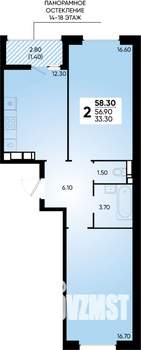 2-к квартира, вторичка, 58м2, 13/18 этаж