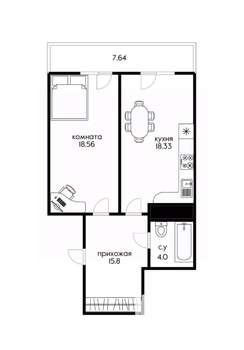 1-к квартира, вторичка, 49м2, 12/24 этаж