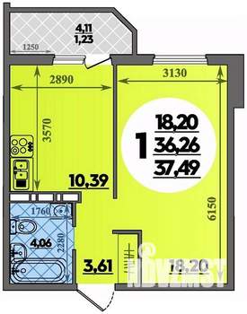 1-к квартира, строящийся дом, 37м2, 13/16 этаж