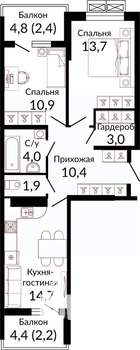 2-к квартира, вторичка, 66м2, 4/23 этаж