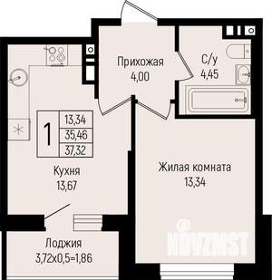 1-к квартира, вторичка, 37м2, 3/15 этаж
