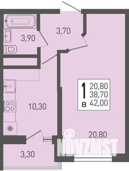1-к квартира, вторичка, 42м2, 3/22 этаж