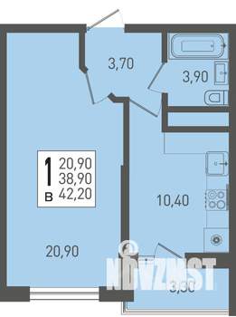 1-к квартира, строящийся дом, 42м2, 18/22 этаж