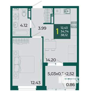 1-к квартира, вторичка, 38м2, 10/18 этаж