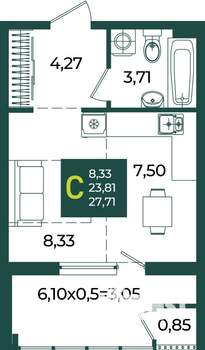 Студия квартира, вторичка, 28м2, 2/18 этаж