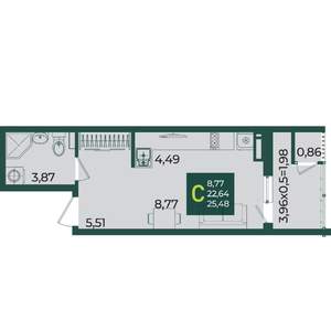 Студия квартира, вторичка, 25м2, 10/18 этаж