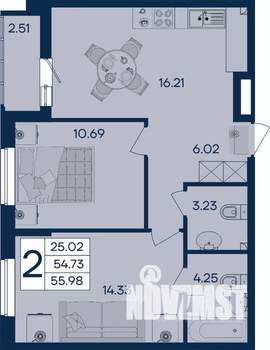 2-к квартира, вторичка, 56м2, 2/18 этаж
