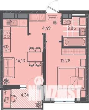 1-к квартира, вторичка, 37м2, 3/16 этаж