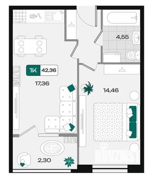 1-к квартира, вторичка, 42м2, 2/18 этаж
