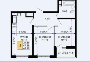 2-к квартира, вторичка, 50м2, 6/24 этаж