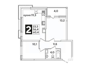 2-к квартира, вторичка, 61м2, 6/16 этаж