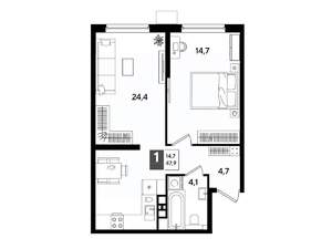 1-к квартира, вторичка, 48м2, 8/16 этаж