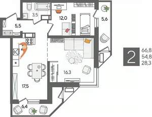 2-к квартира, вторичка, 67м2, 21/24 этаж
