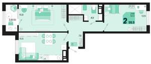 2-к квартира, вторичка, 60м2, 6/18 этаж