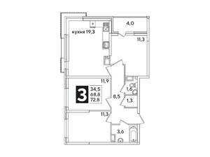 3-к квартира, вторичка, 73м2, 15/16 этаж