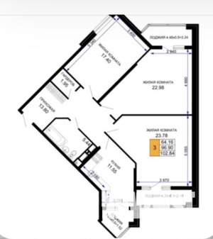 3-к квартира, вторичка, 102м2, 8/18 этаж