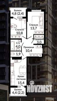 2-к квартира, вторичка, 65м2, 6/19 этаж